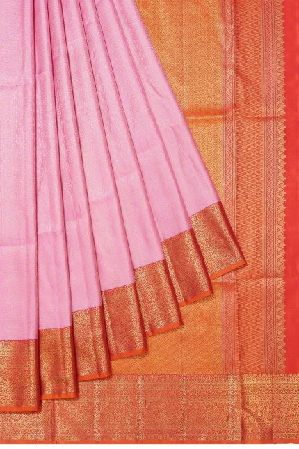 Pink Kanchipuram Silk Saree with Bright Orange Border