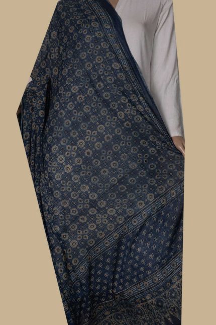 Indigo with Pattern Ajrak Mul Cotton Dupatta