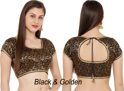 Padded blouse for saree from back side openable with hook eye