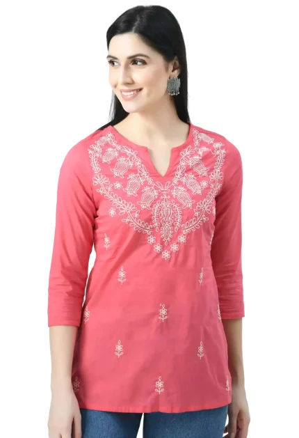 Pink Chikankari Short Kurti