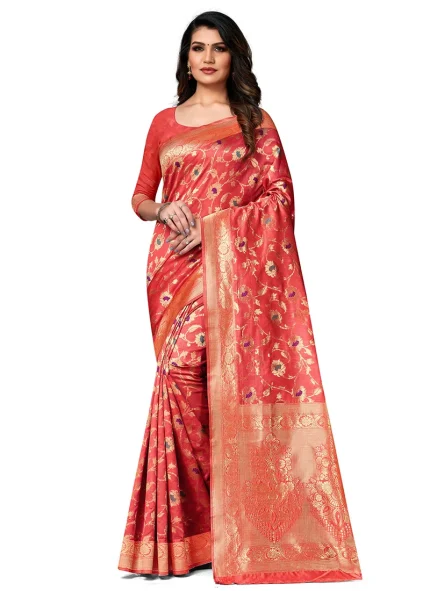 Red Banarasi Silk Zari Weaving Work Saree Festive Wear